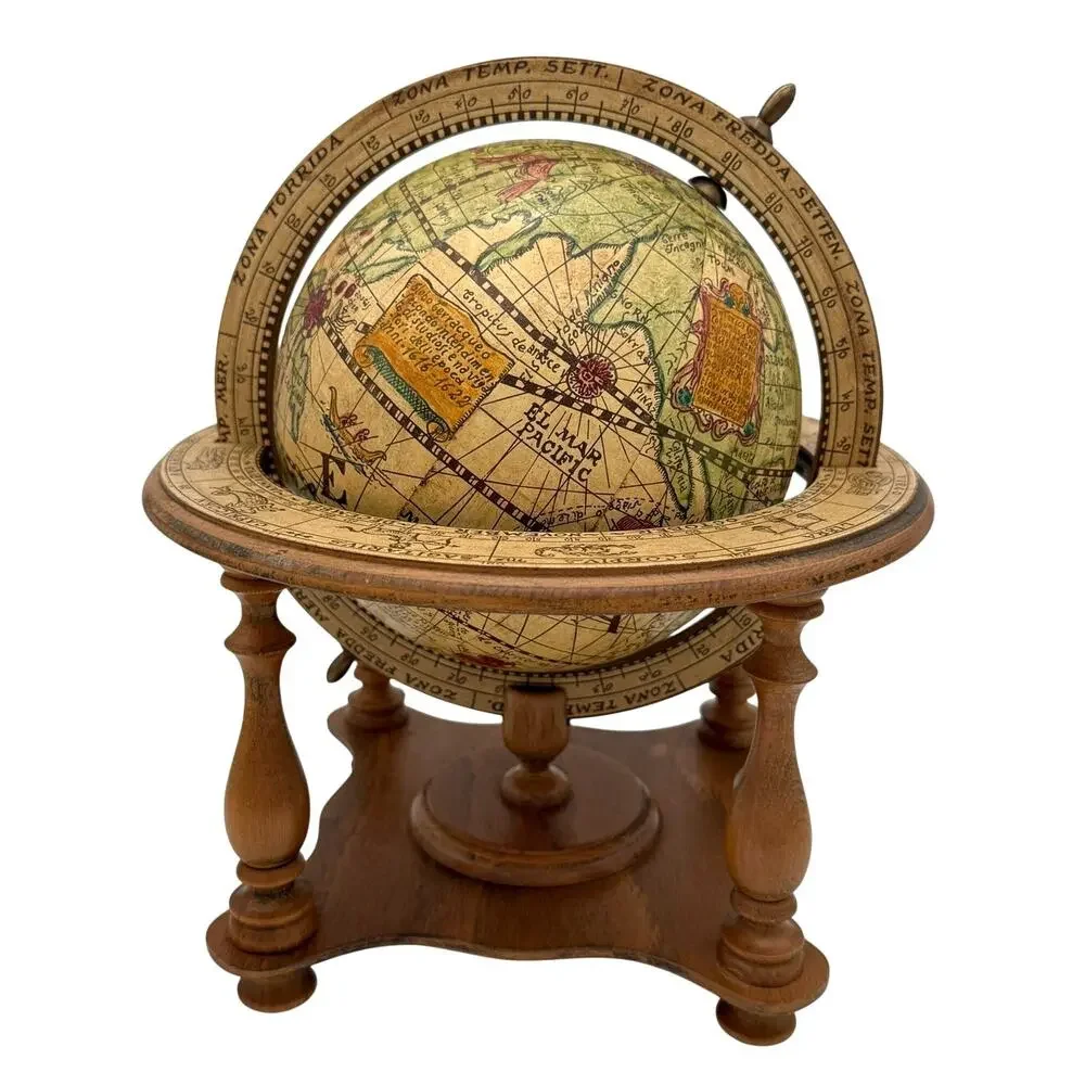 S. M. Olde World Globe Made in Italy Wood Stand Zodiac Vintage MCM Decor 11